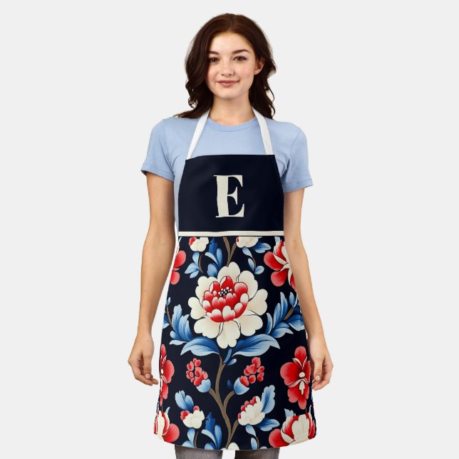 Beautiful Floral Monogrammed Apron (Worn)