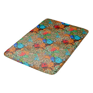 Beautiful Floral Multicolored Pattern Red Blue Bath Mat