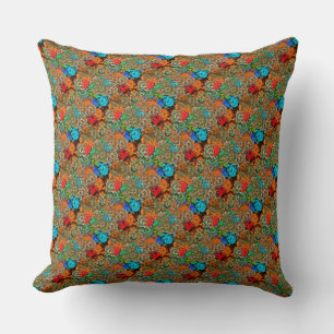 Beautiful Floral Multicolored Pattern Red Blue Throw Pillow