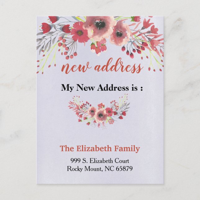 Beautiful Floral New Address Moving Announcement (Front)