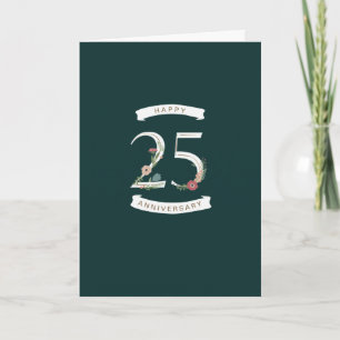 Beautiful Floral Numerals 25th Anniversary Card
