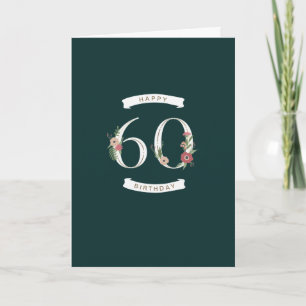Beautiful Floral Numerals 60th Birthday Card