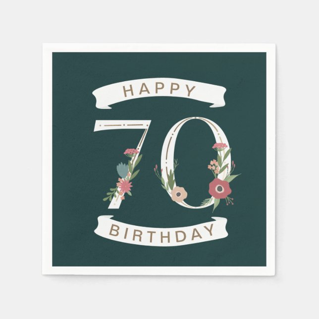 Beautiful Floral Numerals 70th Birthday Napkin (Front)