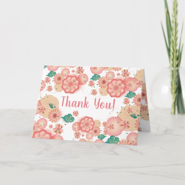 Beautiful Floral Ornaments Pink Garden Flowers Thank You Card (Front)