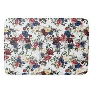 Beautiful Floral Pattern Flowers Blue Red Yellow Bath Mat