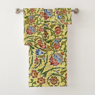 Beautiful Floral Pattern Flowers Blue Red Yellow Bath Towel Set