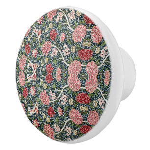 Beautiful Floral Pattern Foliage Flowers Red Pink  Ceramic Knob