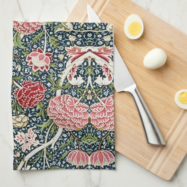 Beautiful Floral Pattern Foliage Flowers Red Pink  Kitchen Towel (Quarter Fold)