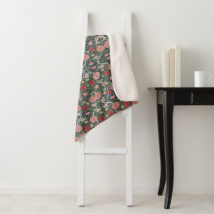 Beautiful Floral Pattern Foliage Flowers Red Pink Sherpa Blanket