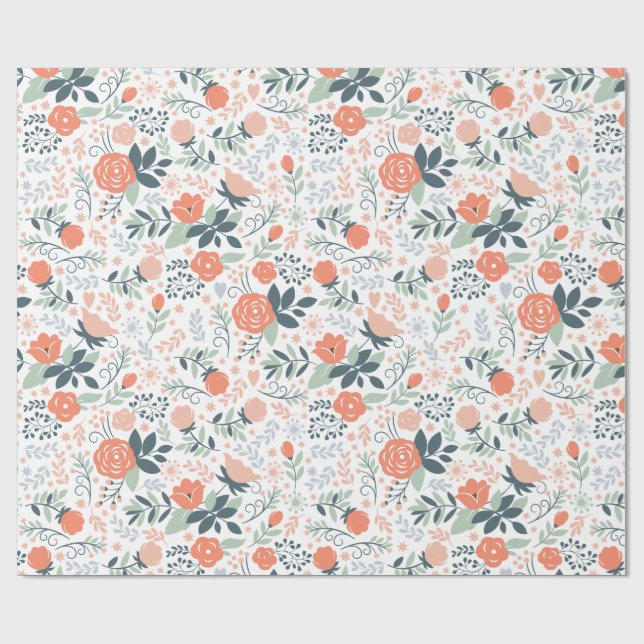 Beautiful Floral Pattern Girly Wrapping Paper (Flat)