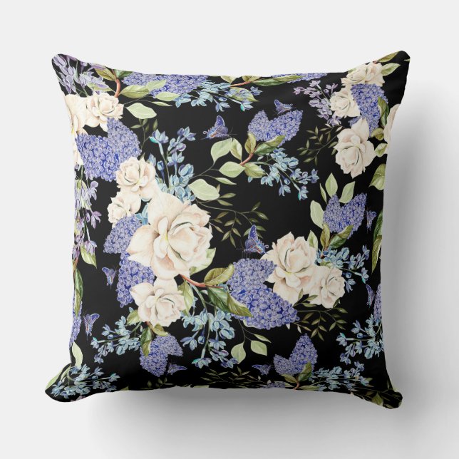 Beautiful Floral Pattern Lilac Roses Foliage  Throw Pillow (Front)