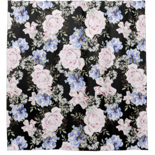 Beautiful Floral Pattern Roses Iris Pink Blue 