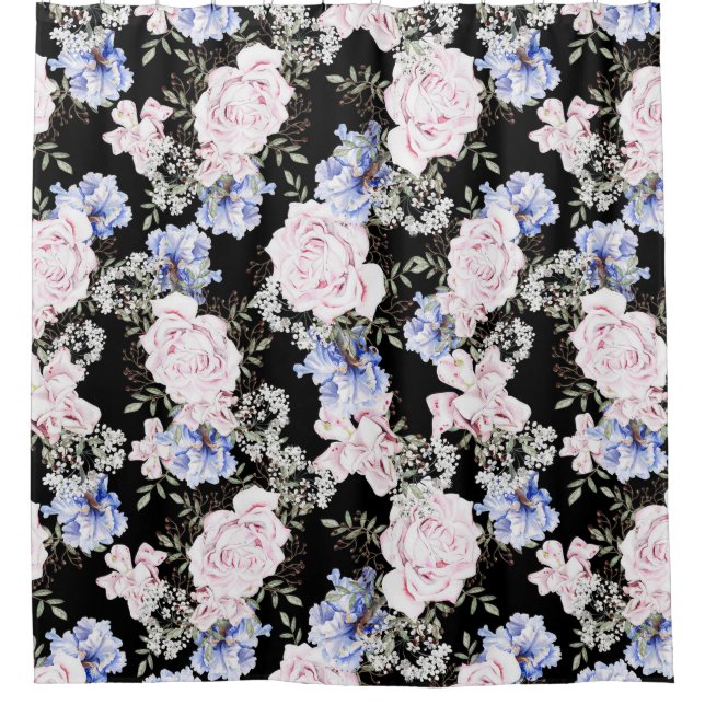 Beautiful Floral Pattern Roses Iris Pink Blue  (Front)