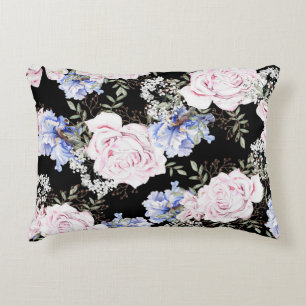 Beautiful Floral Pattern Roses Iris Pink Blue  Accent Pillow
