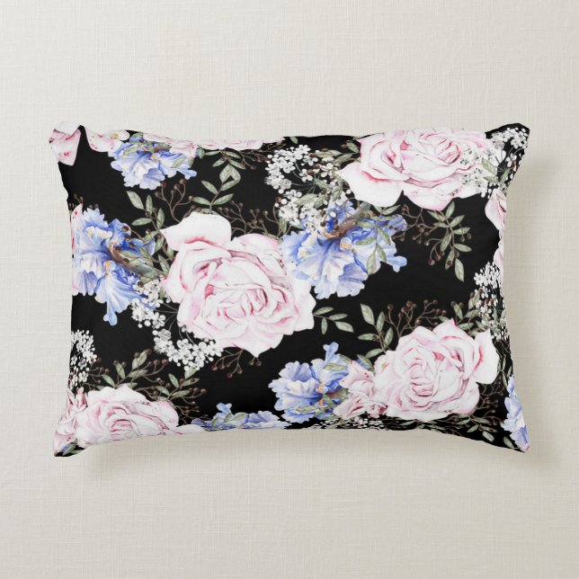Beautiful Floral Pattern Roses Iris Pink Blue  Accent Pillow (Front)