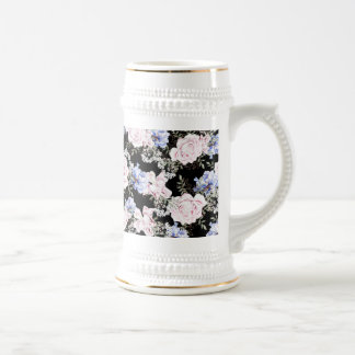 Beautiful Floral Pattern Roses Iris Pink Blue Beer Stein