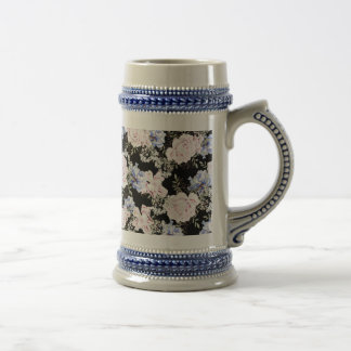 Beautiful Floral Pattern Roses Iris Pink Blue Beer Stein