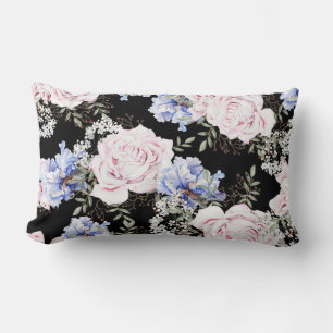Beautiful Floral Pattern Roses Iris Pink Blue  Lumbar Pillow