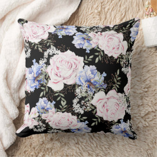 Beautiful Floral Pattern Roses Iris Pink Blue  Throw Pillow
