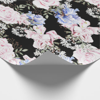 Beautiful Floral Pattern Roses Iris Pink Blue  Wrapping Paper