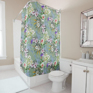 Beautiful Floral Pattern Roses Wildflowers Green