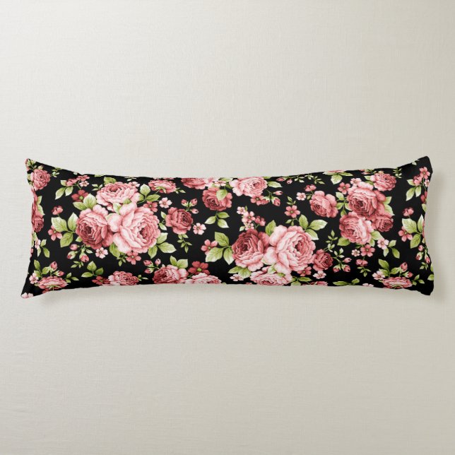 Beautiful Floral Pattern Roses with Green Foliage Body Pillow (Front)