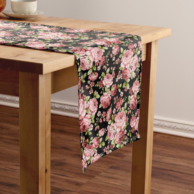 Beautiful Floral Pattern Roses with Green Foliage Long Table Runner (In Situ)