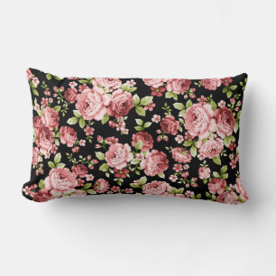 Beautiful Floral Pattern Roses with Green Foliage Lumbar Pillow