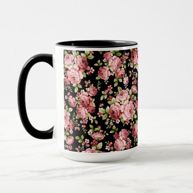 Beautiful Floral Pattern Roses with Green Foliage Mug (Left)
