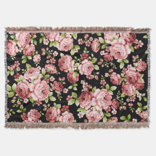 Beautiful Floral Pattern Roses with Green Foliage Throw Blanket