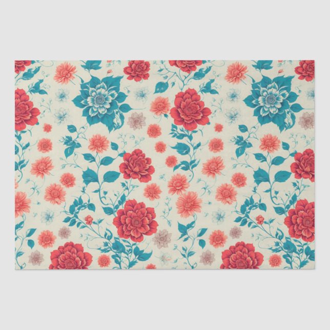 Beautiful Floral Pattern Vintage Colours Tissue Paper (Front)