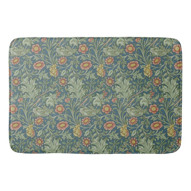 Beautiful Floral Pattern William Morris Green Pink Bath Mat (Front)