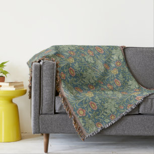 Beautiful Floral Pattern William Morris Green Pink Throw Blanket