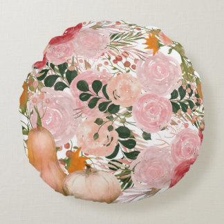 Beautiful Floral Pattern With Bright Autumn Leaves Round Pillow