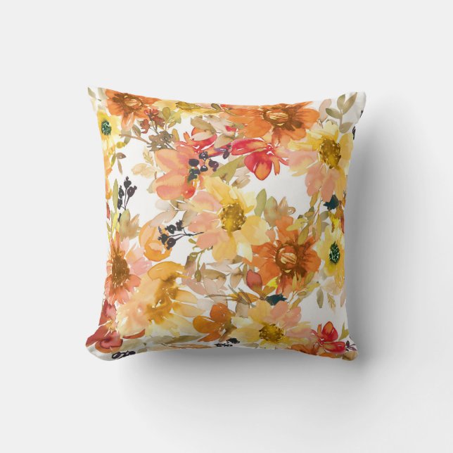 Beautiful Floral Pattern With Bright Autumn Throw Pillow (Front)