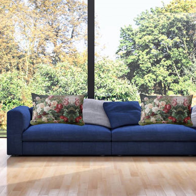  Beautiful Floral Pattern with Roses and Foliage Lumbar Pillow (Creator Uploaded)