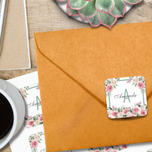 Beautiful Floral Personalized Square Sticker