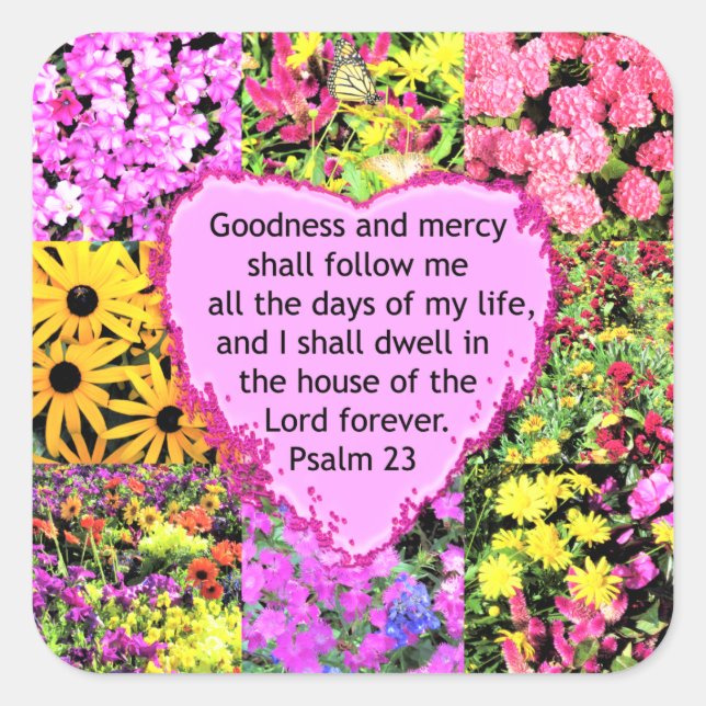 BEAUTIFUL FLORAL PSALM 23 DESIGN SQUARE STICKER (Front)