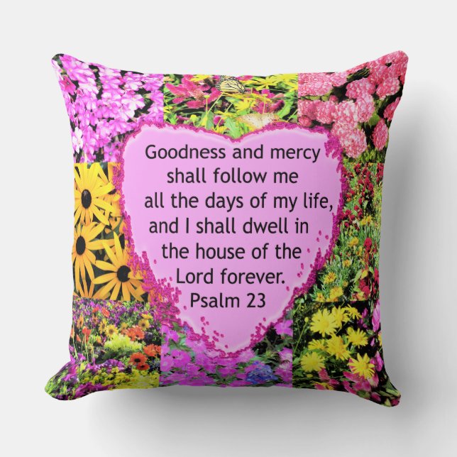 BEAUTIFUL FLORAL PSALM 23 DESIGN THROW PILLOW (Front)