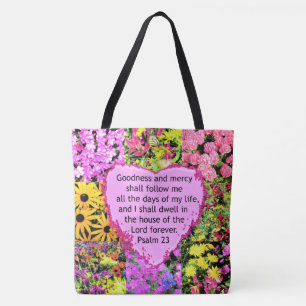 BEAUTIFUL FLORAL PSALM 23 DESIGN TOTE BAG