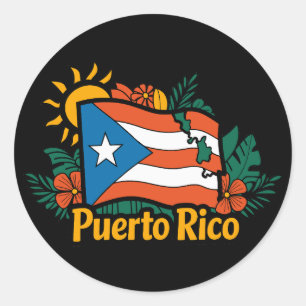 Beautiful Floral Puerto Rico Flag Artwork Classic Round Sticker
