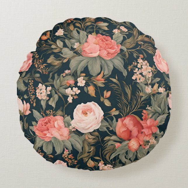 Beautiful Floral Rose Flowers Round Pillow (Front)