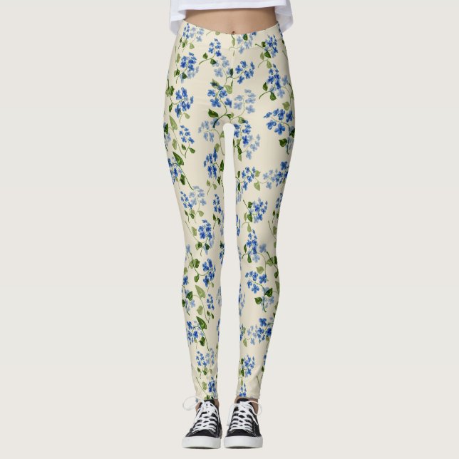 Beautiful floral seamless pattern forget-me-not bl leggings (Front)