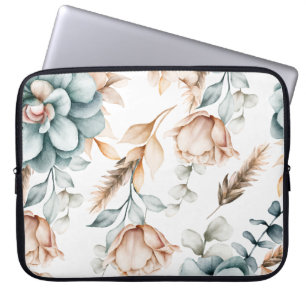 Beautiful floral seamless pattern with vintage laptop sleeve