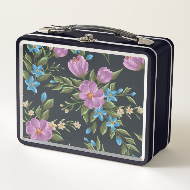 Beautiful Floral Sketch Metal Lunch Box (Front)