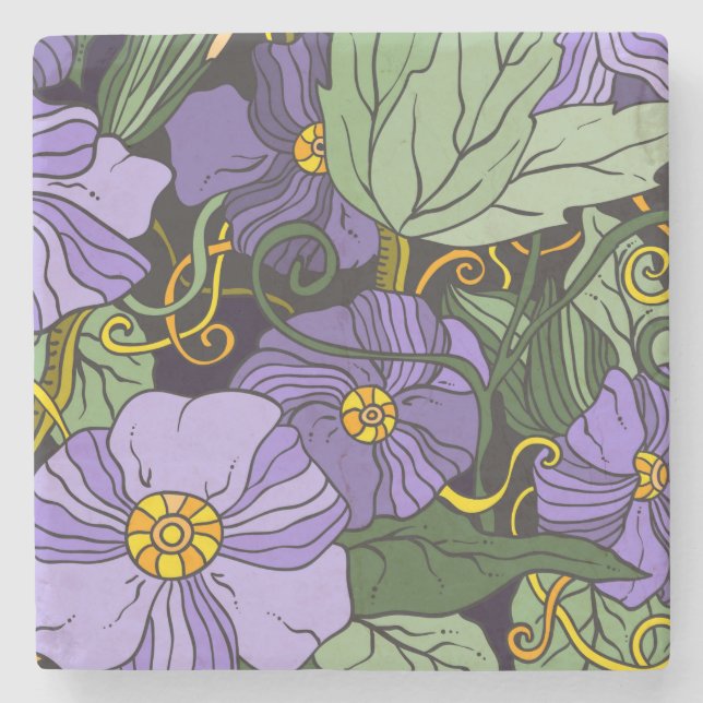 Beautiful Floral Sketch Stone Coaster (Front)