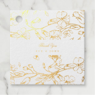 Beautiful Floral Sketched Photo Gold Foil Favour Tags