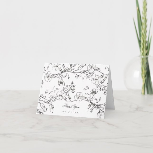Beautiful Floral Sketched Thank You Card (Front)