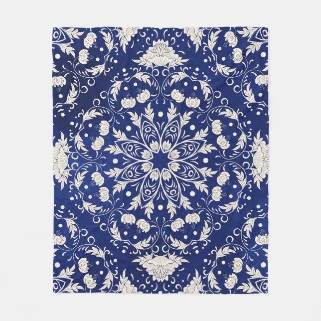 Beautiful floral square pattern fleece blanket (Front)