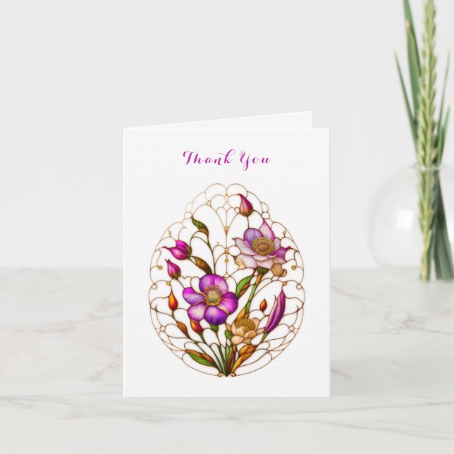 Beautiful Floral Stained Glass Window  Thank You Card (Front)